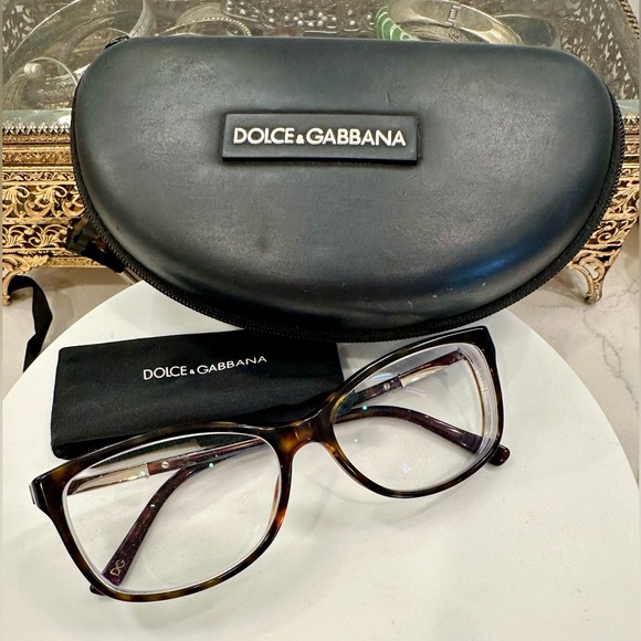 Dolce & Gabbana Rx Tortoiseshell Eyeglass Frames/Etched Temple Arms EUC D&G Case - Picture 16 of 17